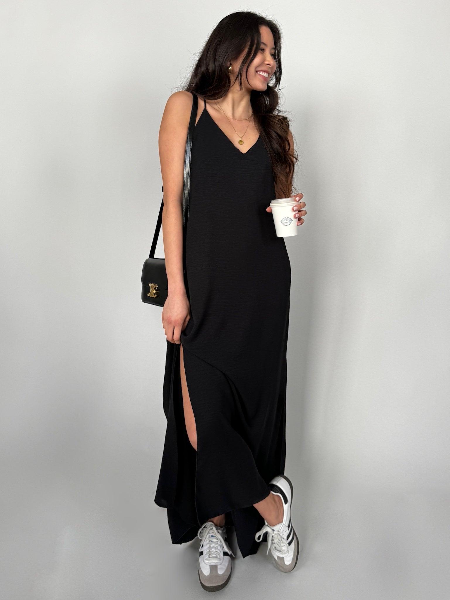 Spaghettiträger Maxi Kleid für Damen in Black von Maingold Basics