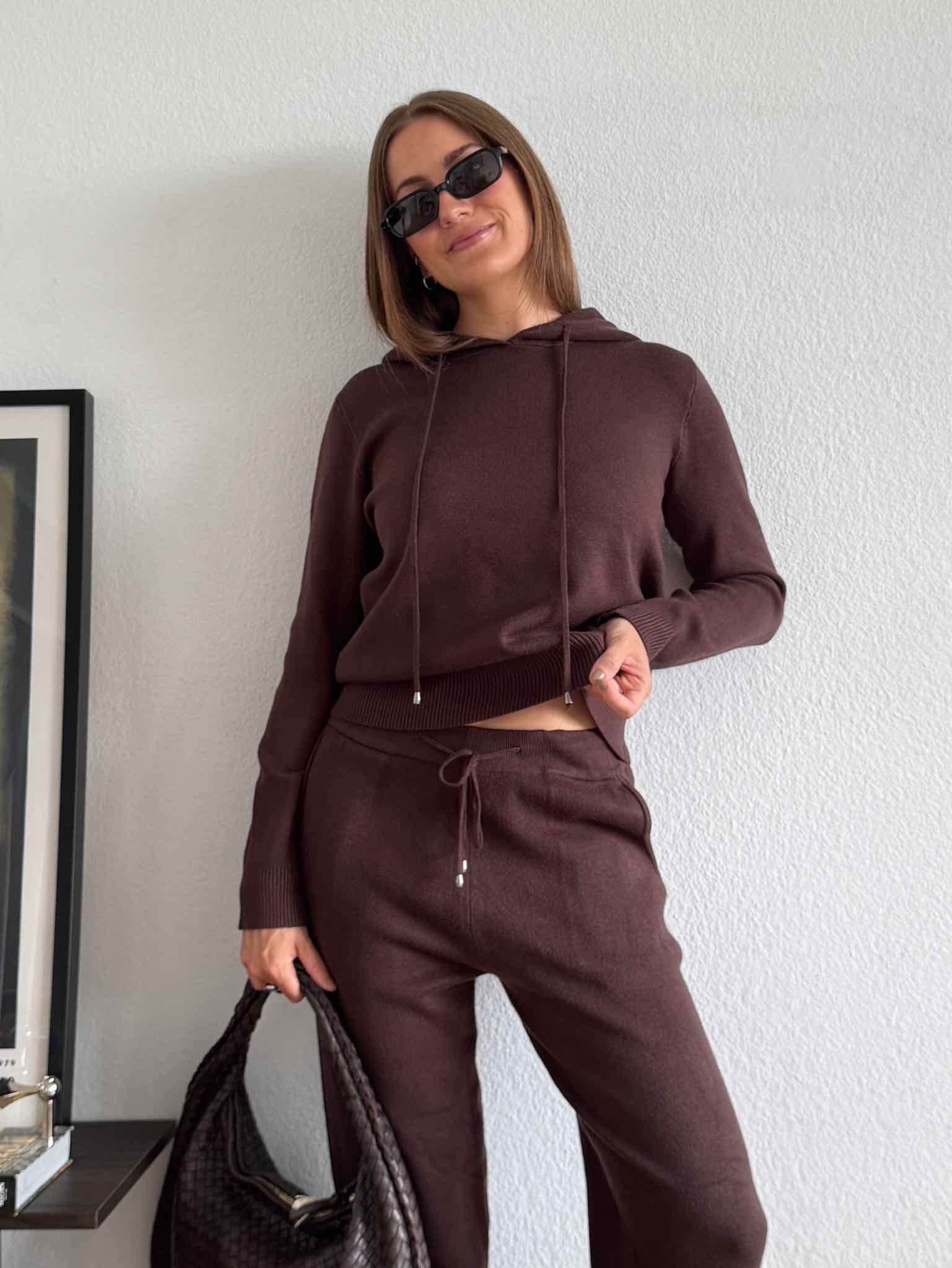 Strick- Hoodie aus Viskose-Mix für Damen in Chocolate von Maingold Basics