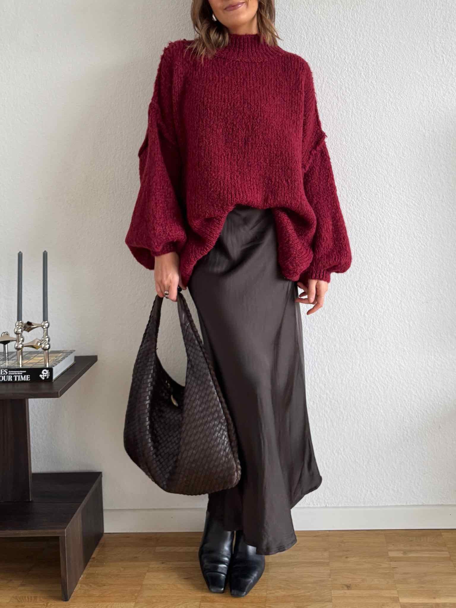 Super Oversized Kuschel Pullover für Damen in Bordeaux