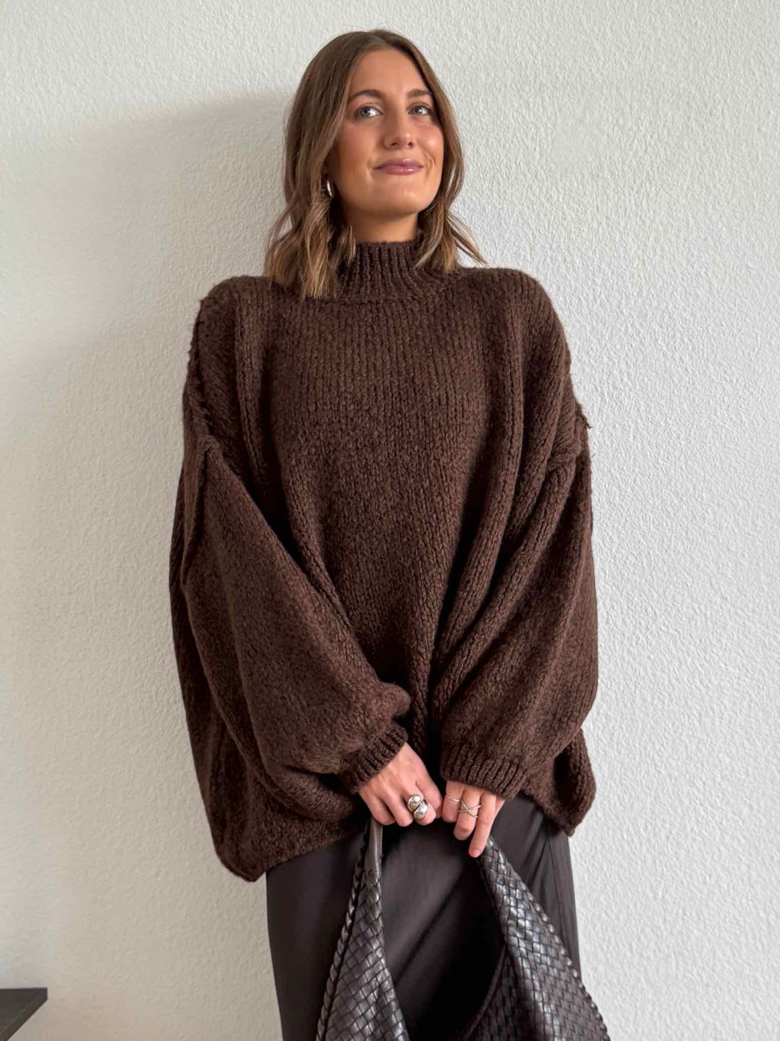 Super Oversized Kuschel Pullover für Damen in Chocolate