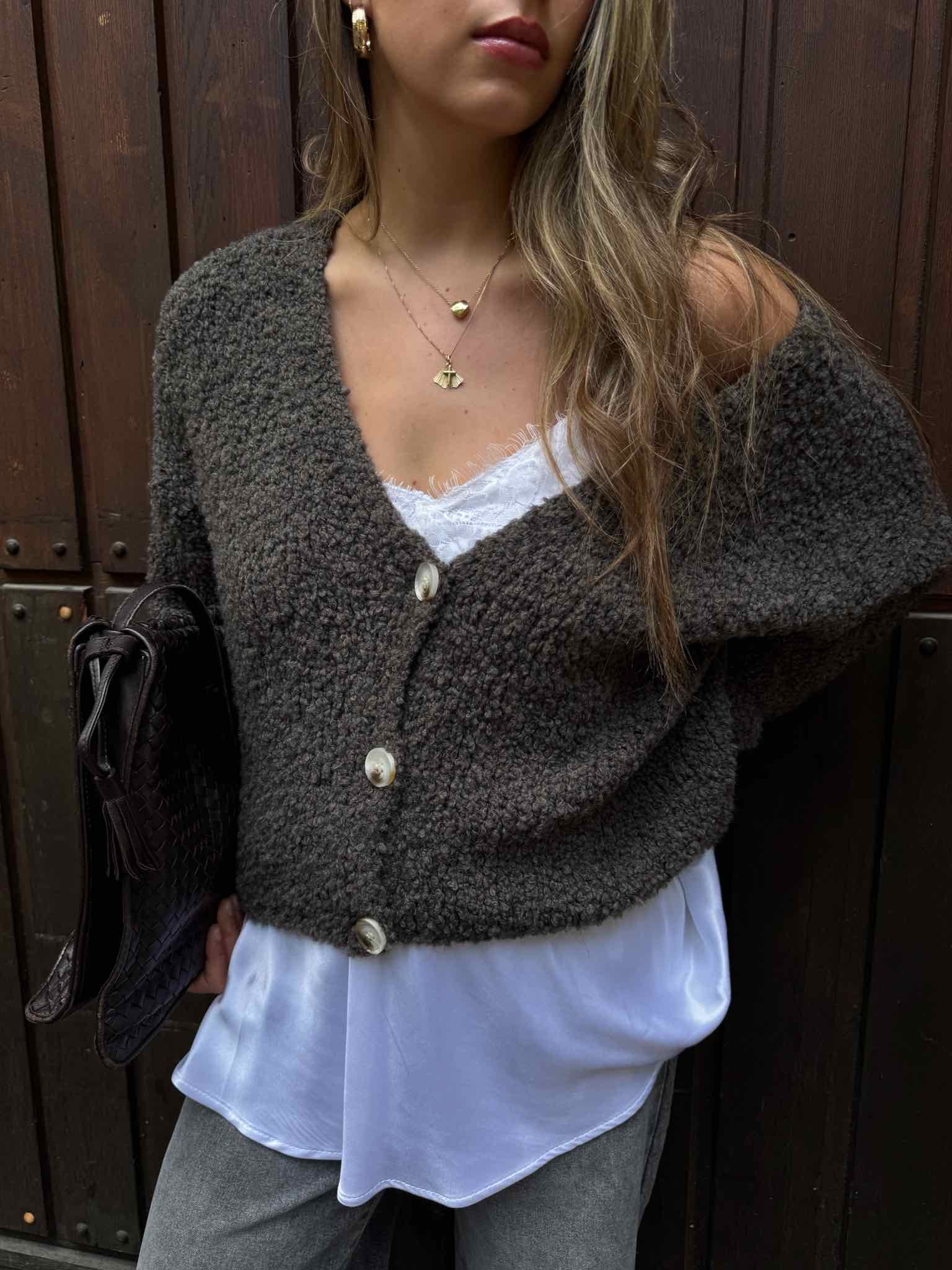 Teddy Cardigan für Damen in Dark Taupe von Maingold Basics