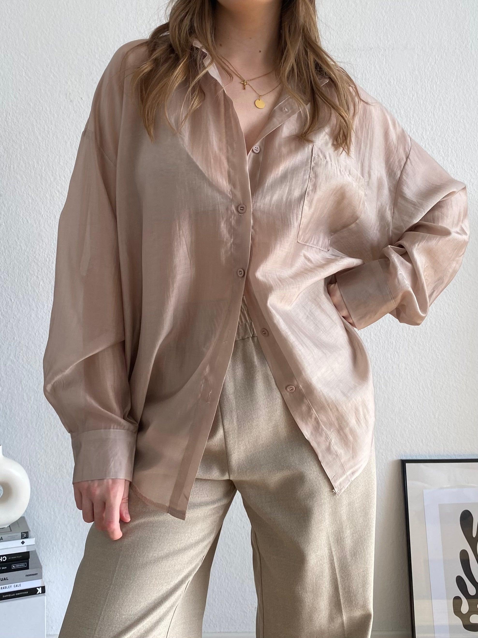 Transparente Oversize Bluse - Beige