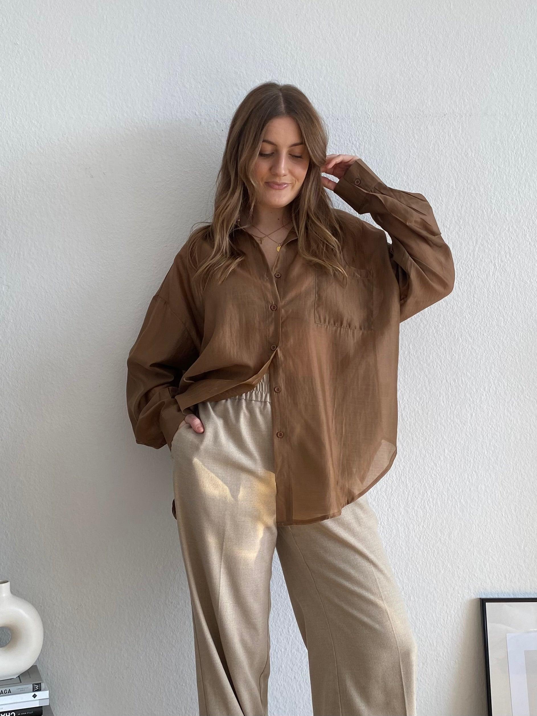 Transparente Oversize Bluse - Coffee