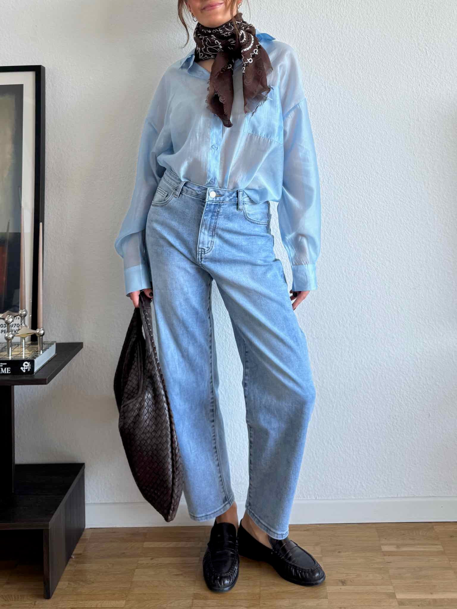 Transparente Oversize Bluse für Damen in Baby Blue von Maingold Basics