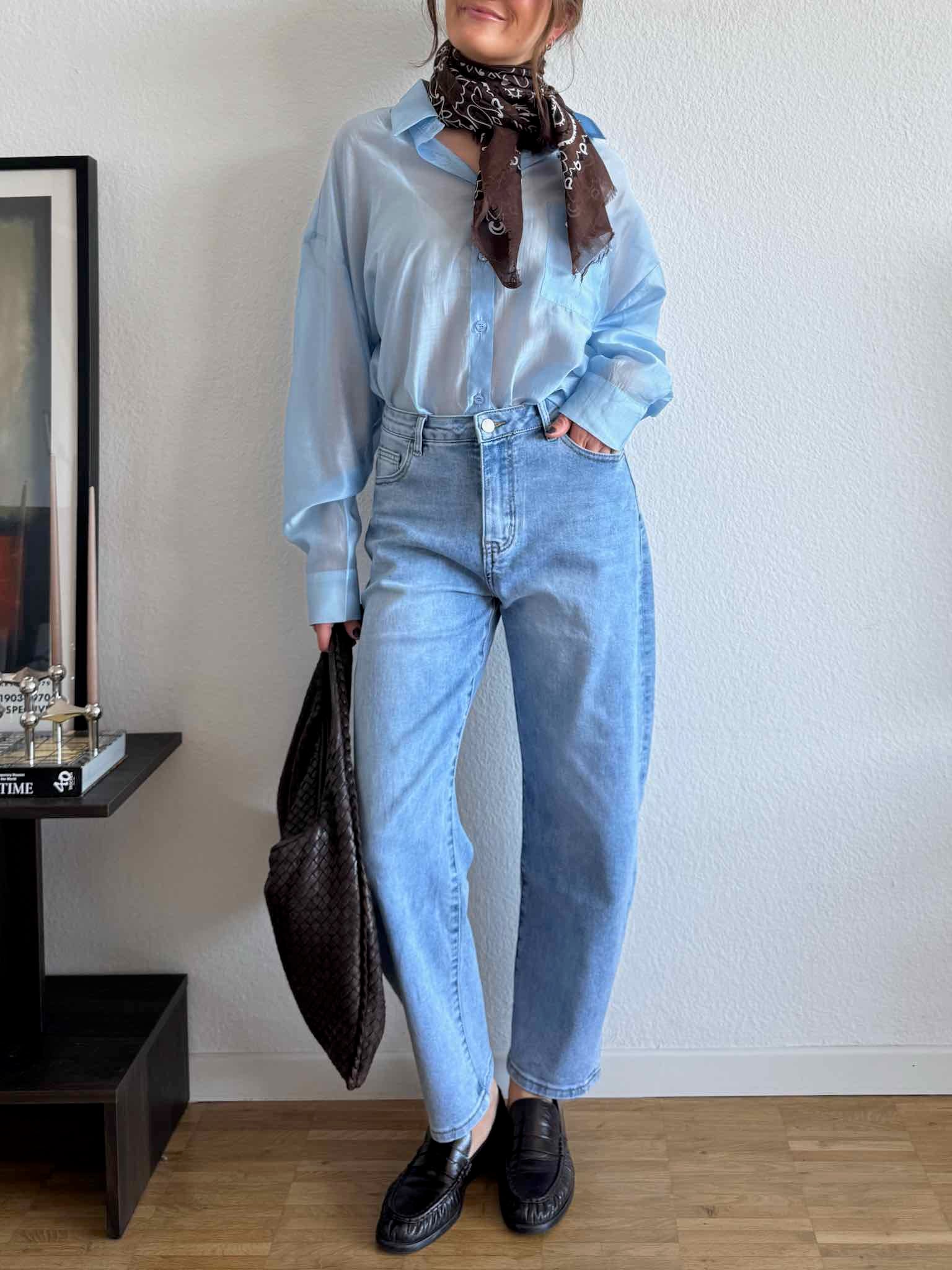 Transparente Oversize Bluse für Damen in Baby Blue von Maingold Basics