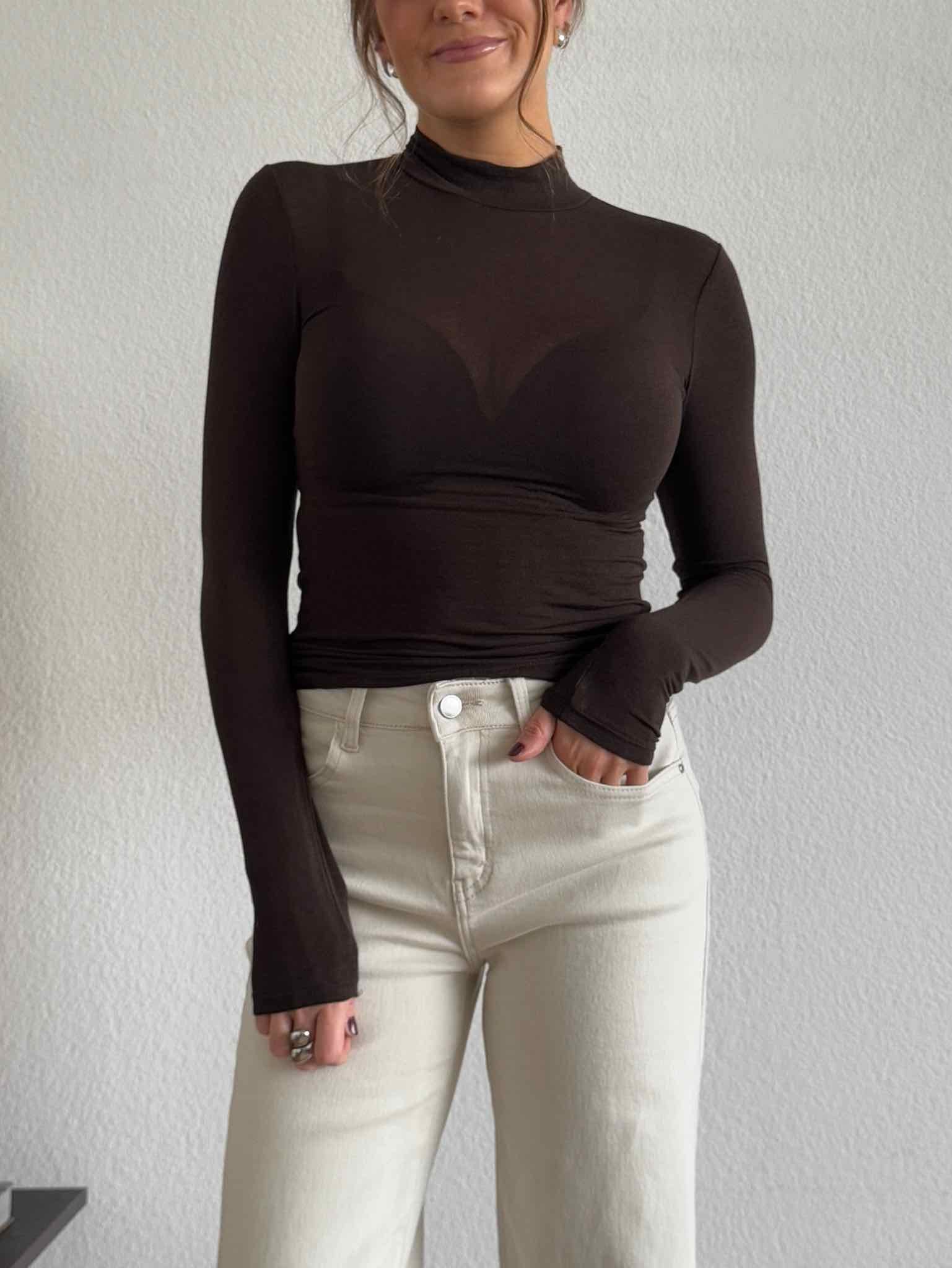 Transparentes Shirt mit Stehkragen für Damen in Chocolate von Maingold Basics