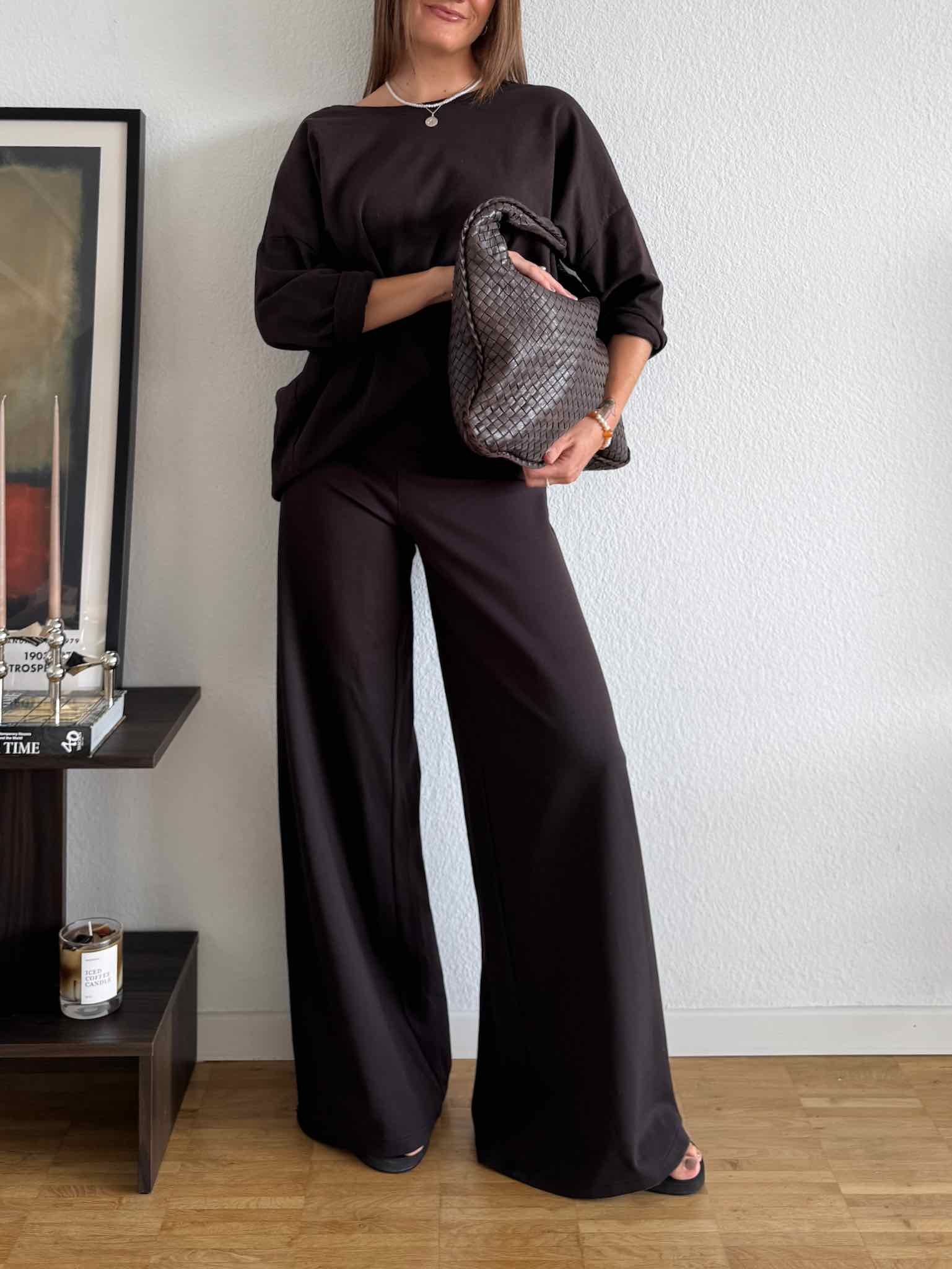 Wide Leg Pants aus Viskose-Mix für Damen in Chocolate von Maingold Basics