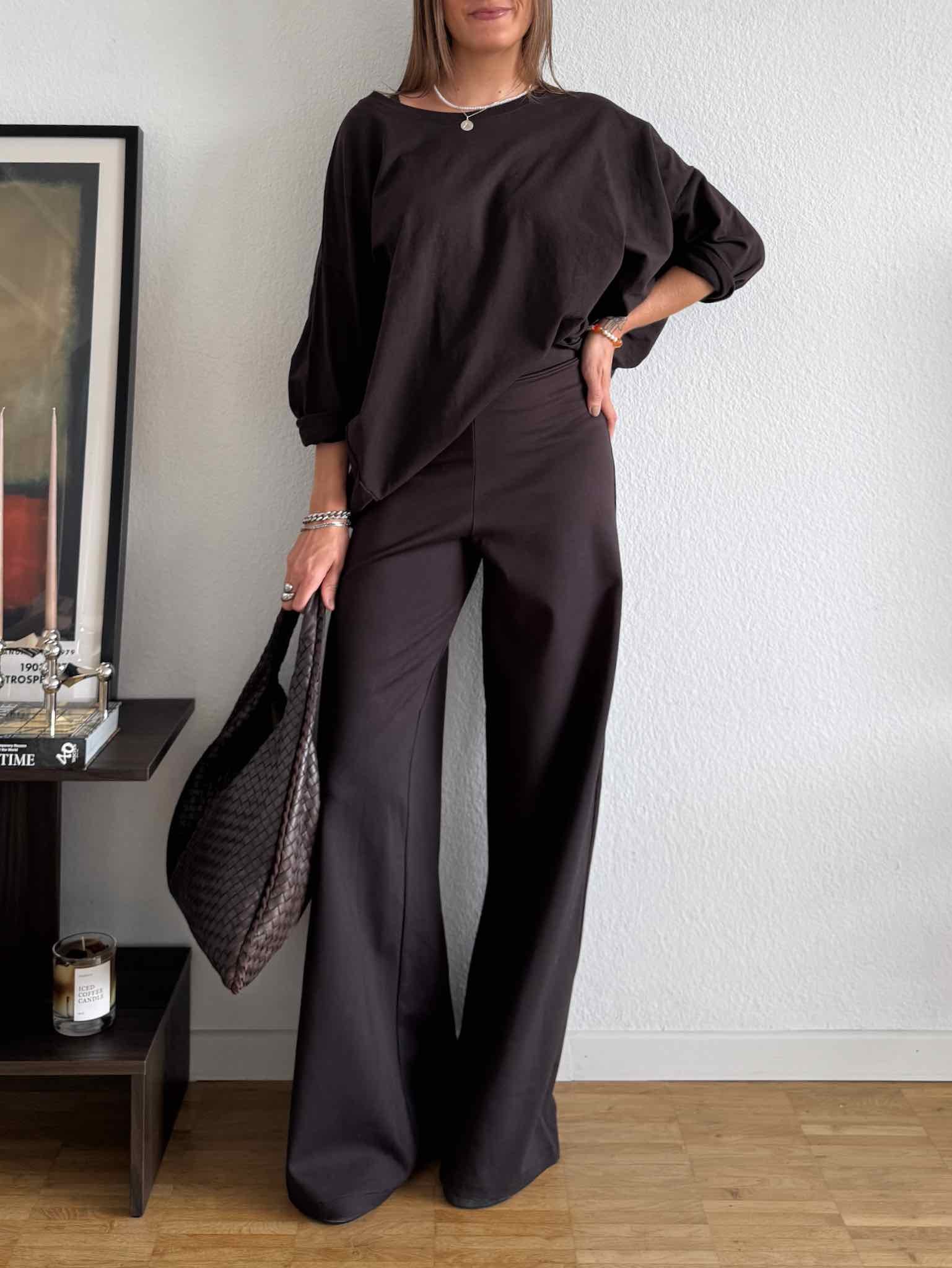 Wide Leg Pants aus Viskose-Mix für Damen in Chocolate von Maingold Basics