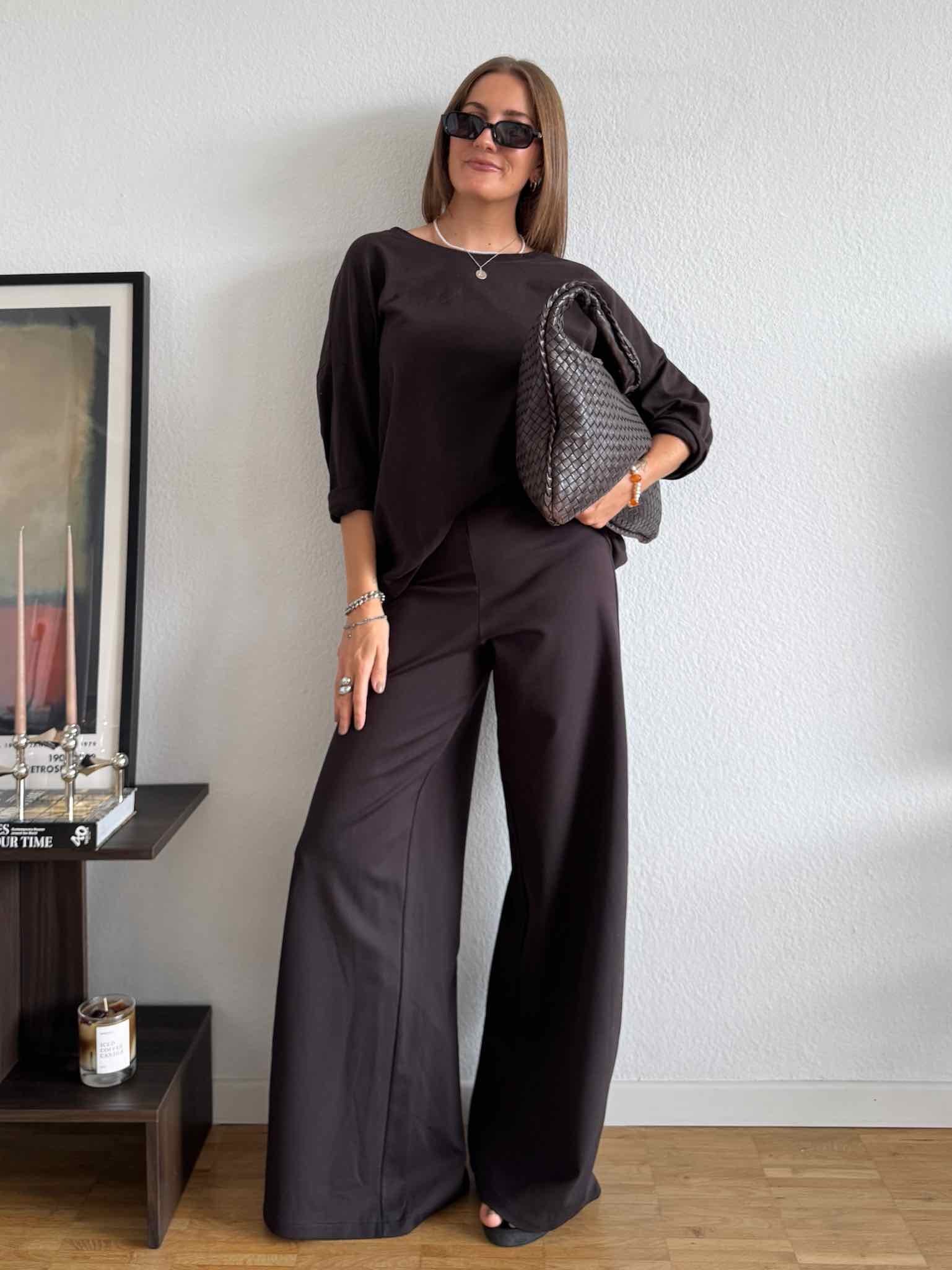 Wide Leg Pants aus Viskose-Mix für Damen in Chocolate von Maingold Basics