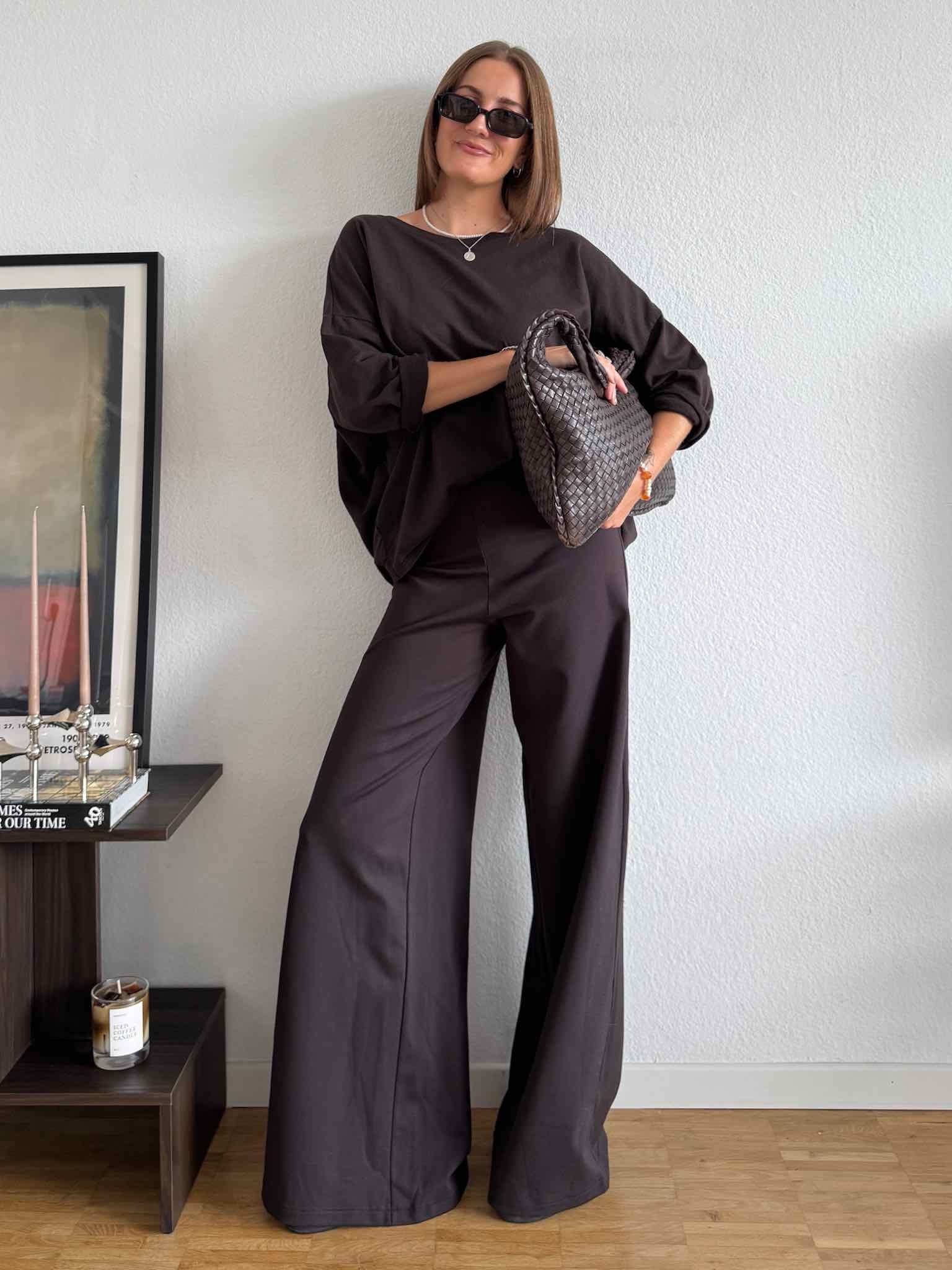 Wide Leg Pants aus Viskose-Mix für Damen in Chocolate von Maingold Basics